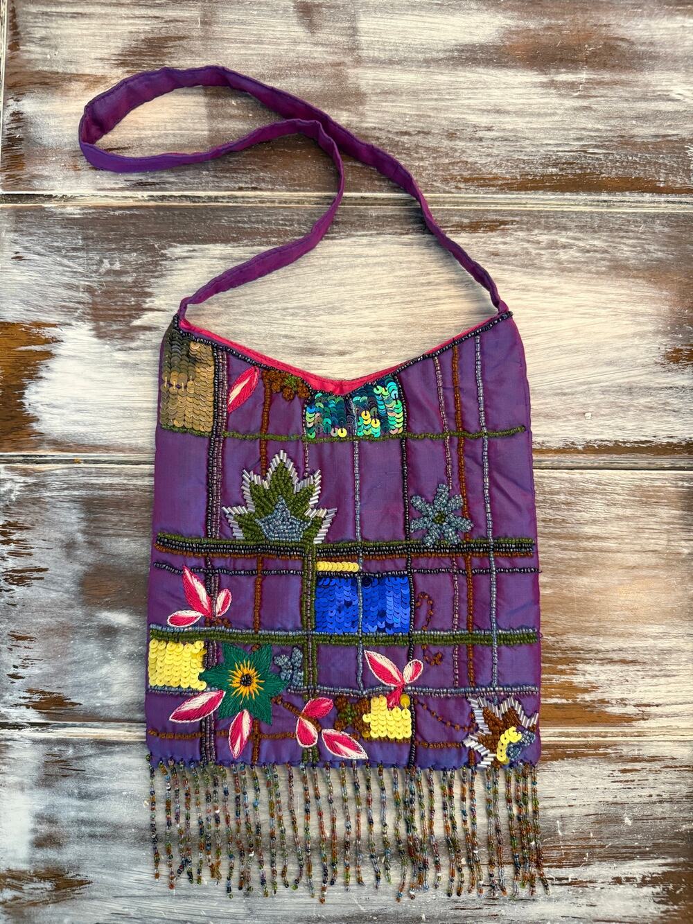 Milson & Louis Purple Boho Style Shoulder Bag Made of 100% Silk